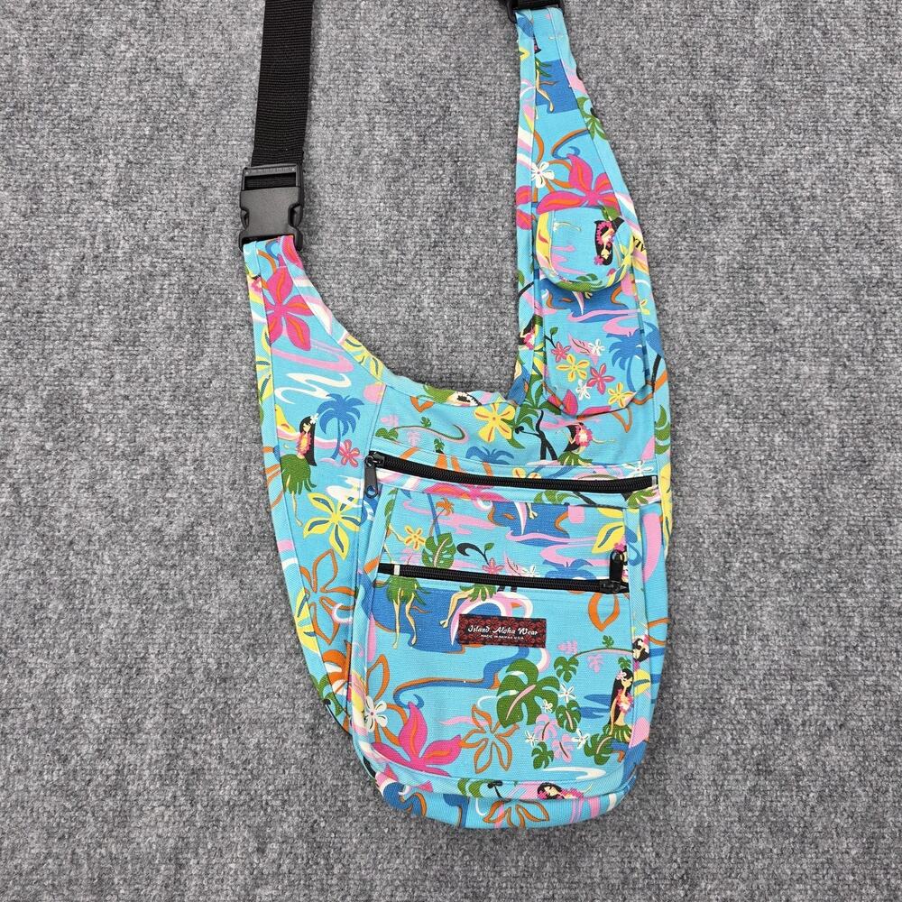 Island Aloha Wear Sling Bag Womens Medium Blue Hawaiian Crossbody Made USA